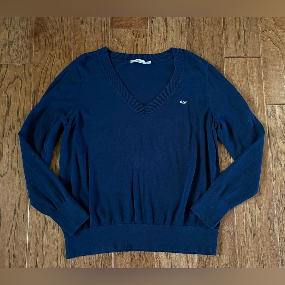 Vineyard Vines Women's Heritage Cotton Navy Blue V-Neck‎ Sweater Size XL